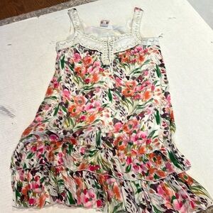 LM Lulu Paris mini floral ruffle dress with leather trim in front size S